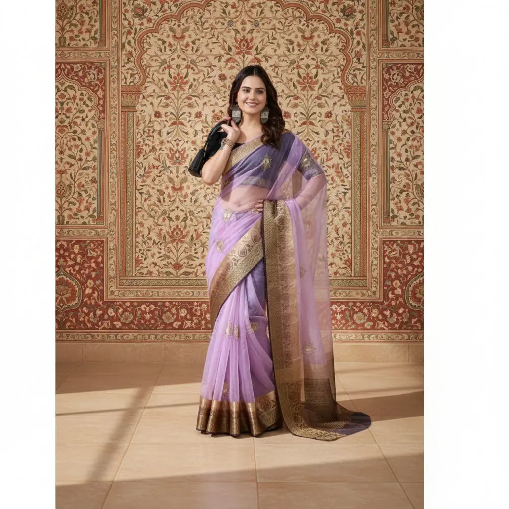 Organza jacquard Embellished Purple Saree ; Kashvii