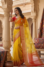 Load image into Gallery viewer, Organza jacquard Embellished Yellow Saree Kashvii
