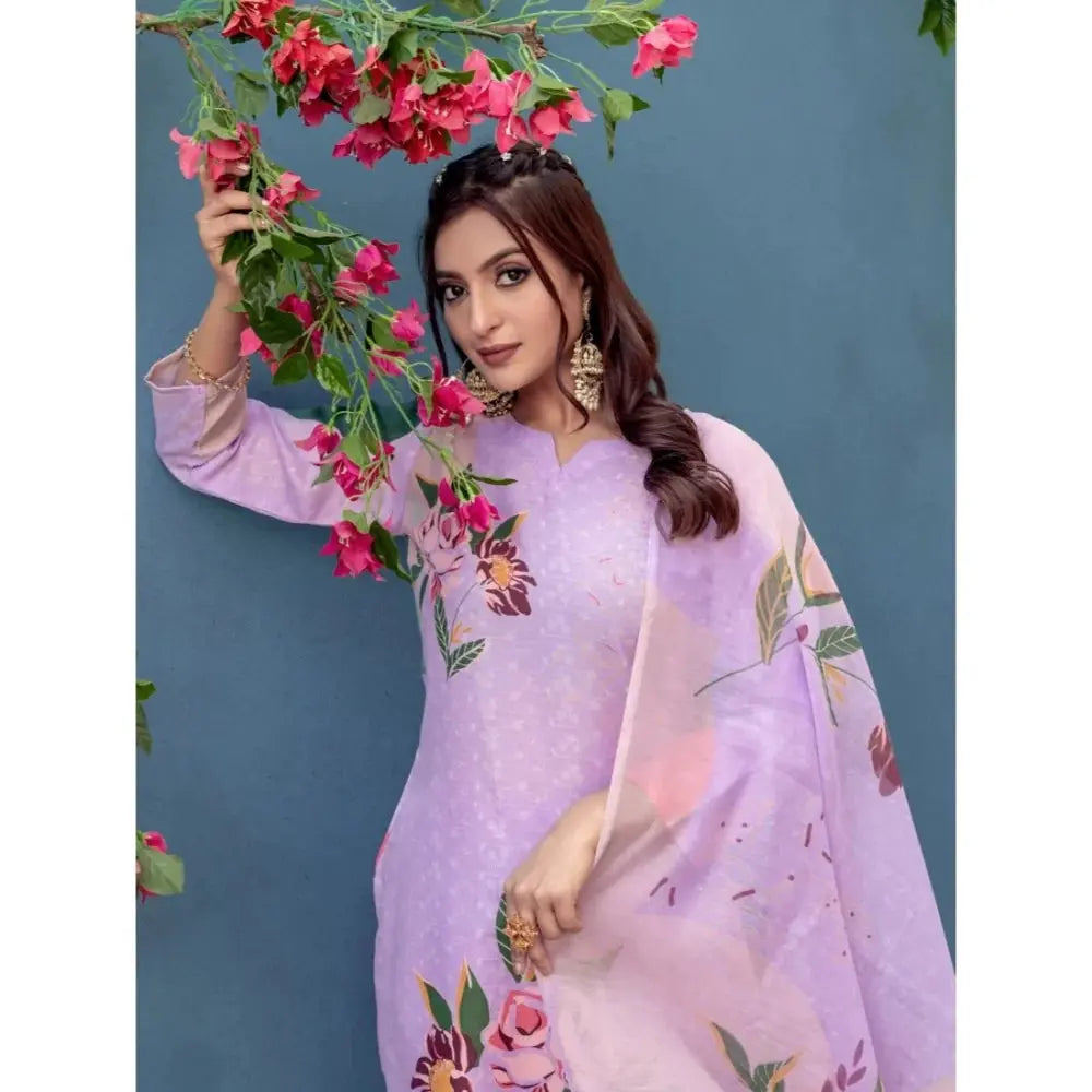 Cotton Blend Printed Lavender Kurti Kashvii
