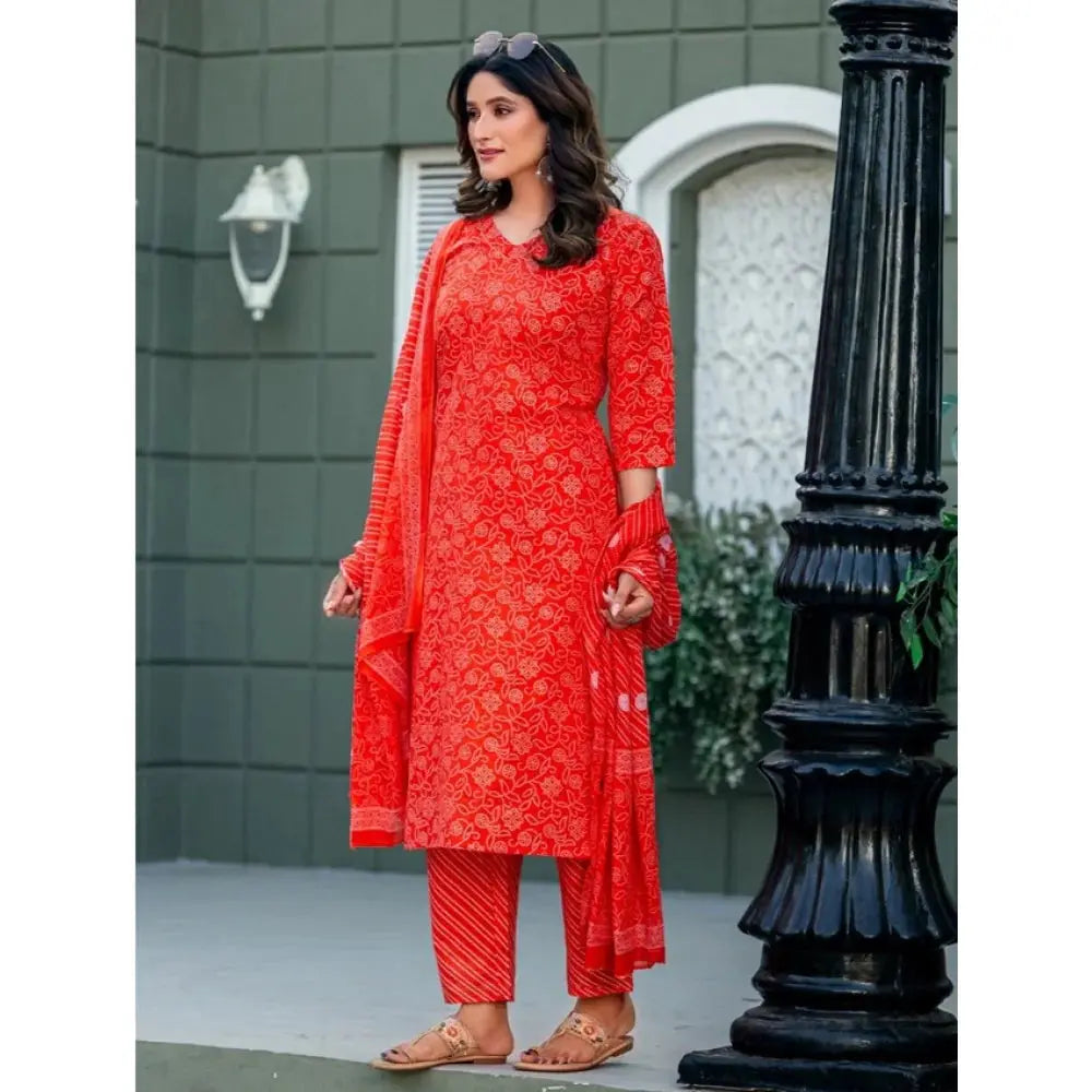 Cotton Blend Orange Printed Kurti Kashvii