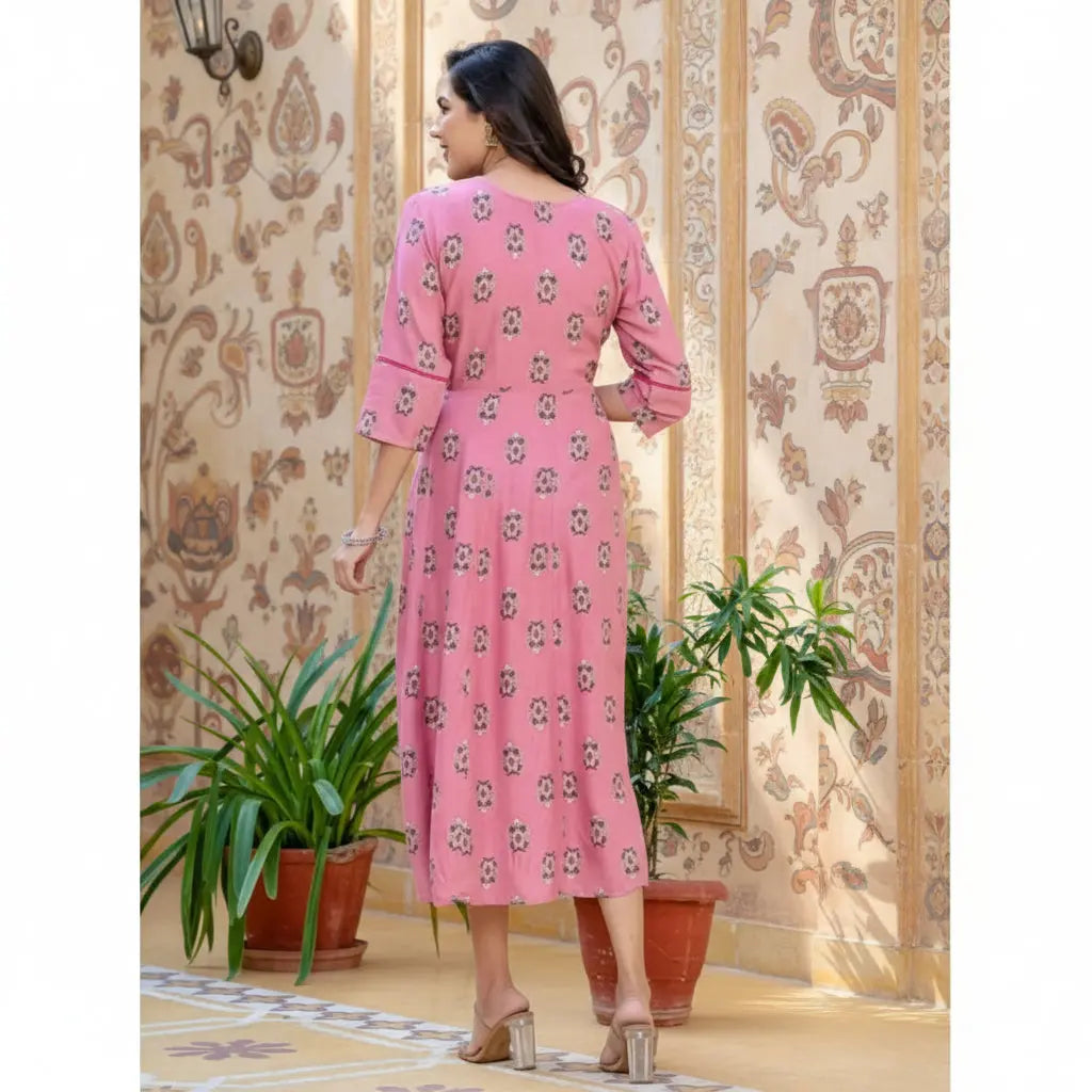 Rayon  Print With Embroidery Work A-Line Wine Kurti Kashvii