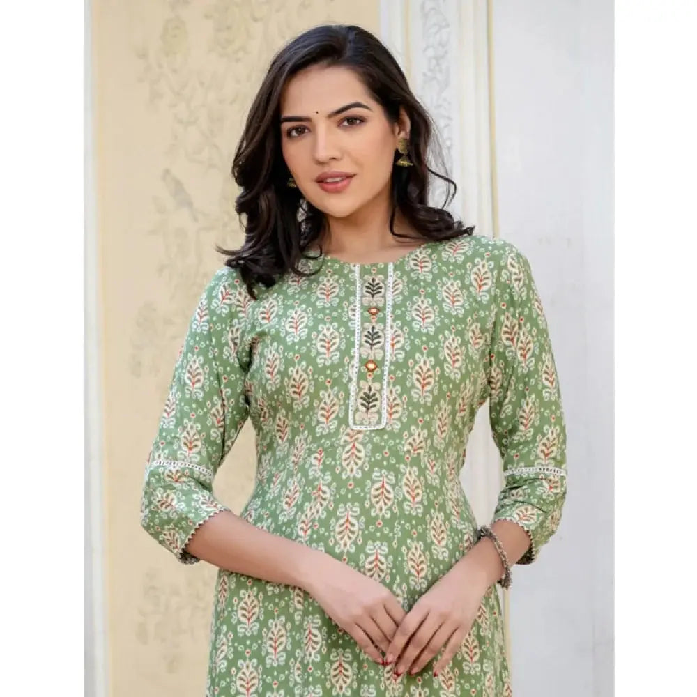 Rayon  Print With Embroidery Work A-Line Green Kurti Kashvii