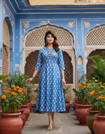 Load image into Gallery viewer, Rayon Print With Embroidery Work A-Line Sky Blue Kurti Kashvii
