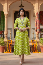 Load image into Gallery viewer, Rayon Print With Embroidery Work A-Line Parrot Kurti Kashvii
