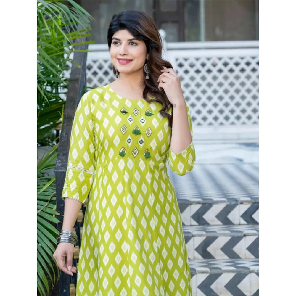 Rayon Print With Embroidery Work A-Line Parrot Kurti Kashvii