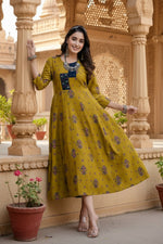 Load image into Gallery viewer, Rayon Print With Embroidery Work A-Line Mehendi Kurti Kashvii
