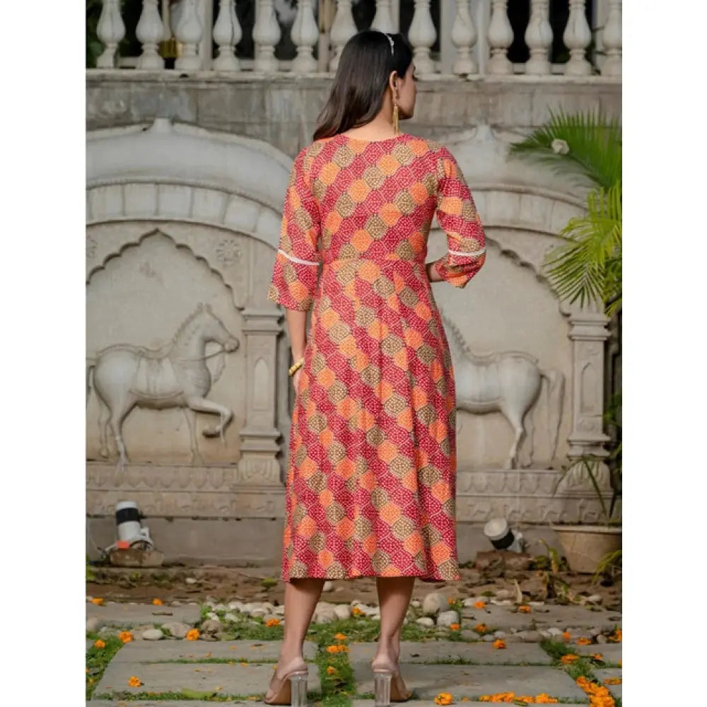 Rayon Print With Embroidery Work A-Line Multicolor Kurti Kashvii