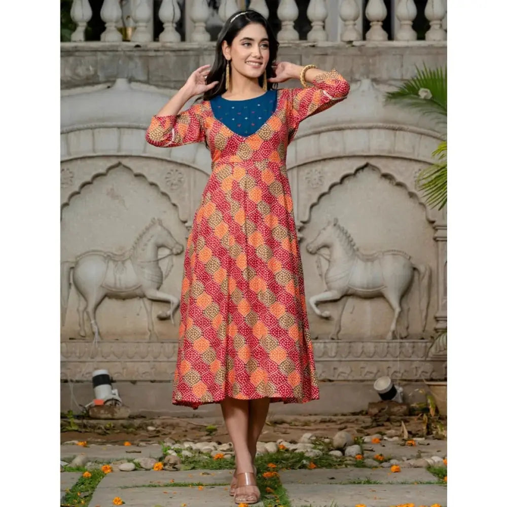 Rayon Print With Embroidery Work A-Line Multicolor Kurti Kashvii