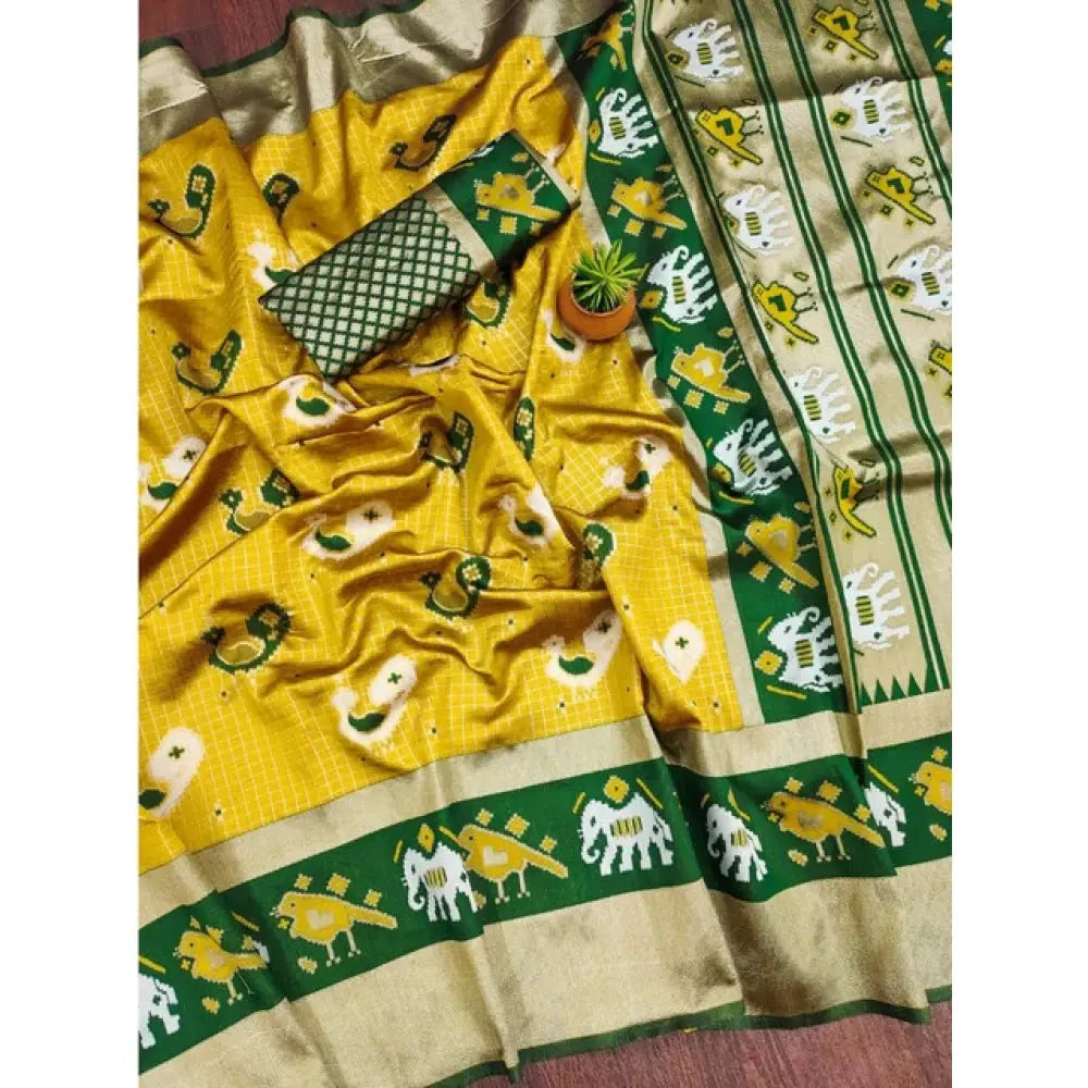 Soft Litchi Silk Jacquard Work Yellow-Green Saree Kashvii