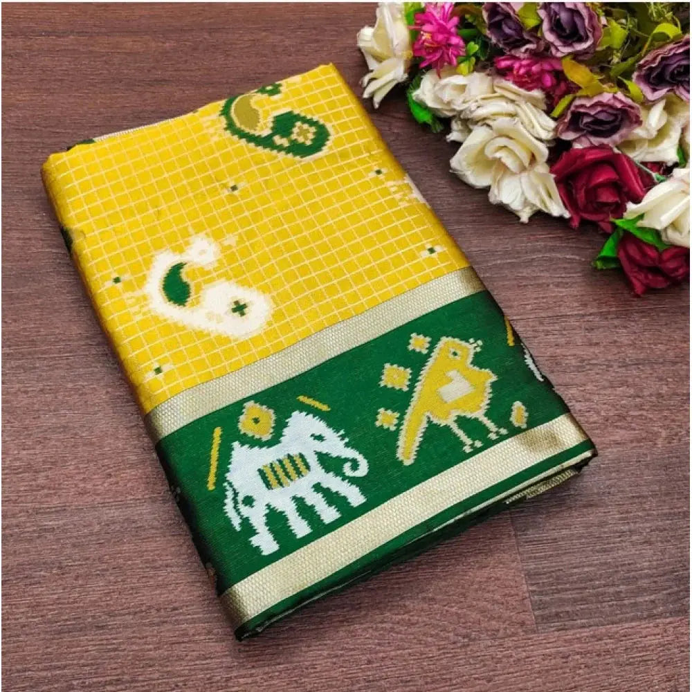 Soft Litchi Silk Jacquard Work Yellow-Green Saree Kashvii