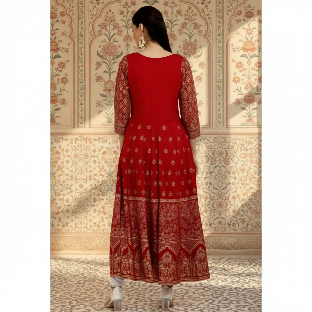 Casual Rayon Red Anarkali Kurti Kashvii