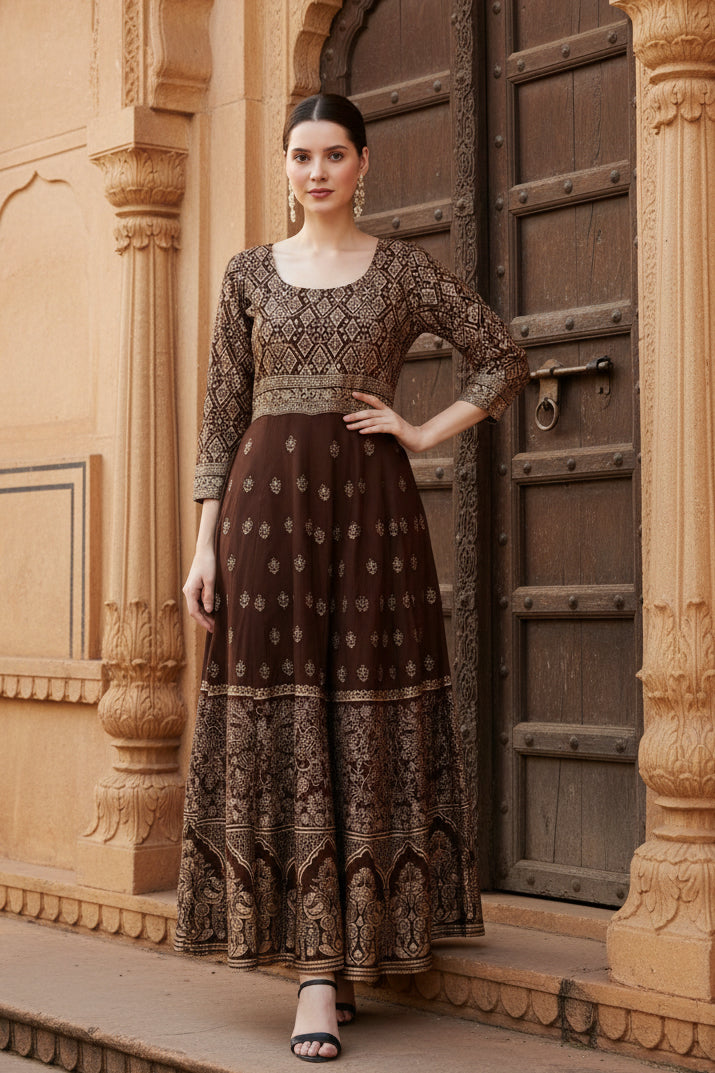 Casual Rayon Brown Anarkali Kurti Kashvii