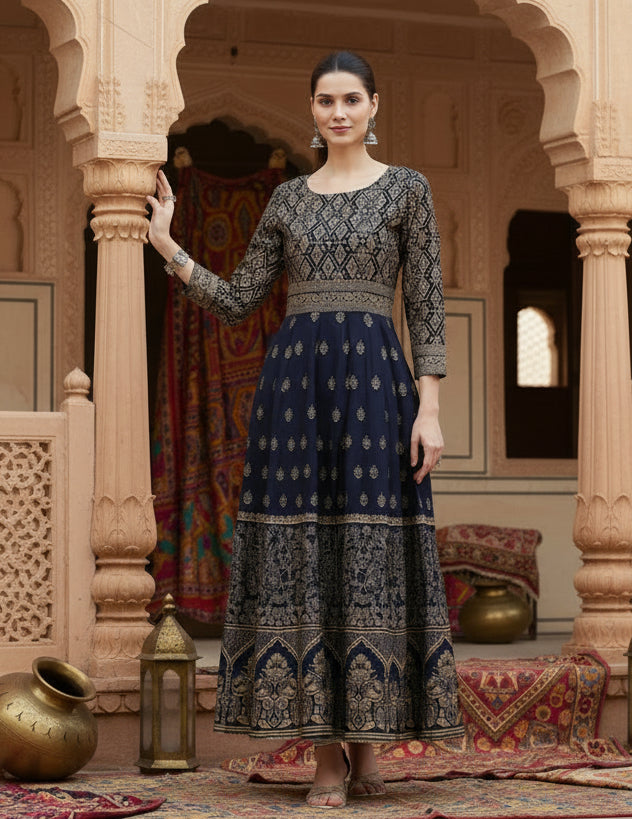 Casual Rayon Blue Anarkali Kurti Kashvii