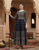 Load image into Gallery viewer, Casual Rayon Blue Anarkali Kurti Kashvii
