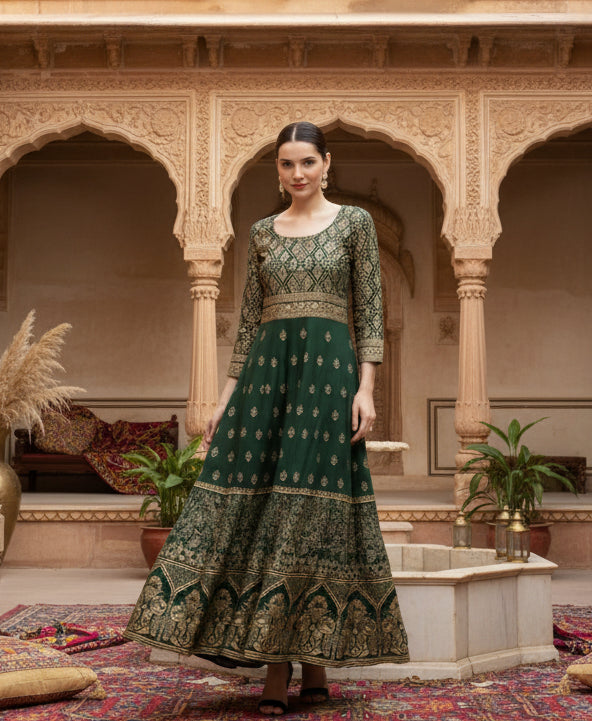 Casual Rayon Green Anarkali Kurti Kashvii
