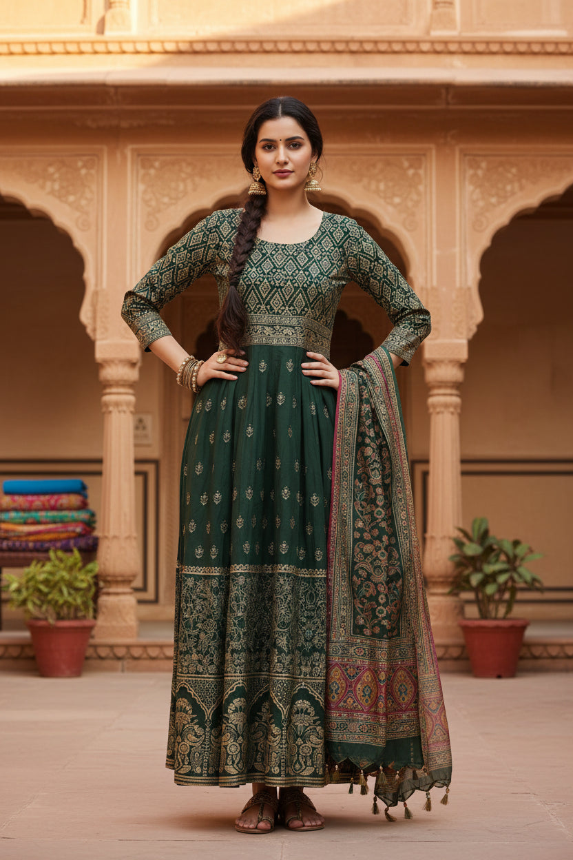 Casual Rayon Green Anarkali Kurti Kashvii