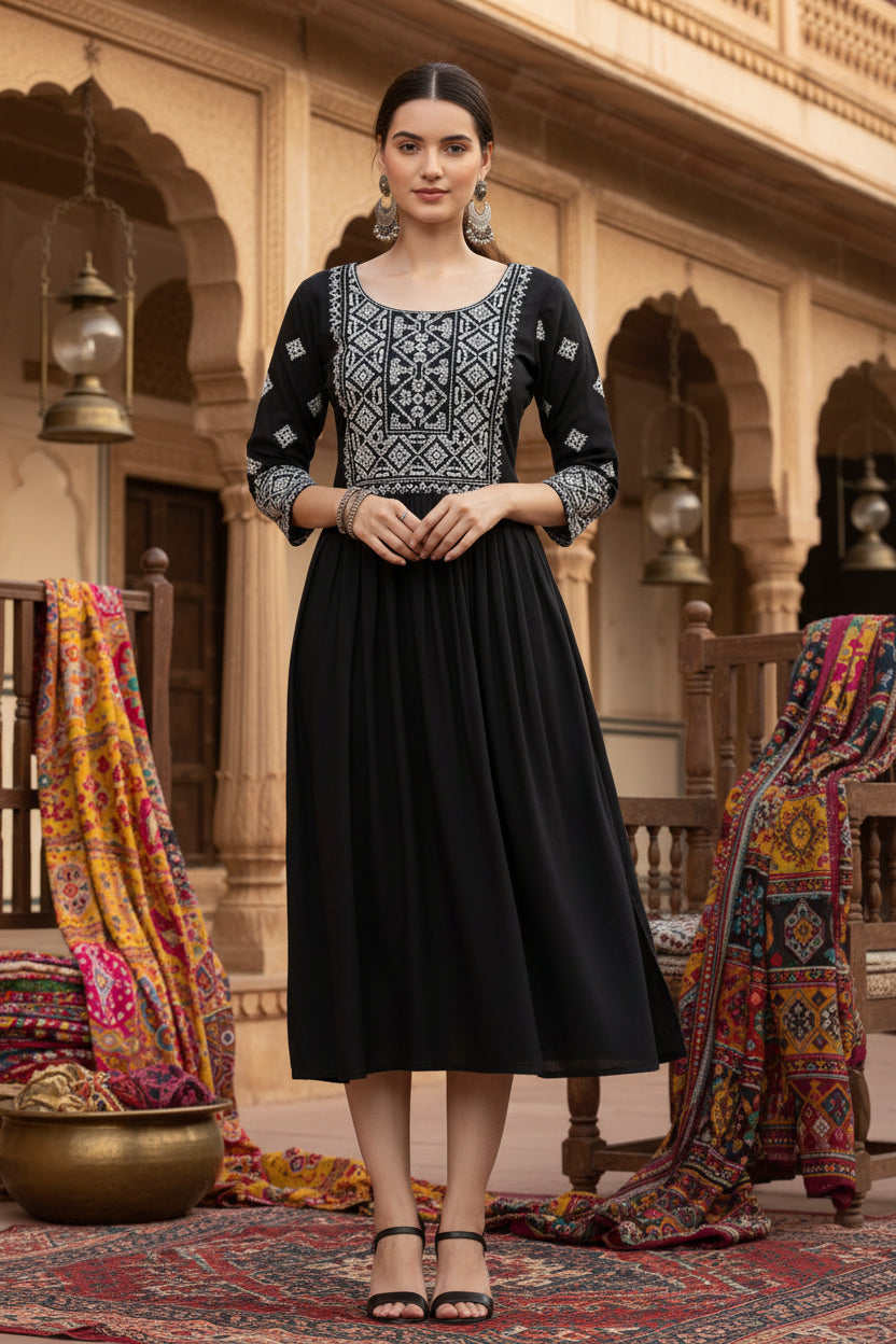 Casual Rayon Black Kurti Kashvii