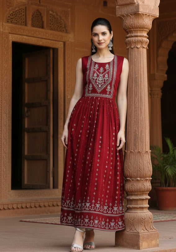 Casual rayon maroon kurti kashvii