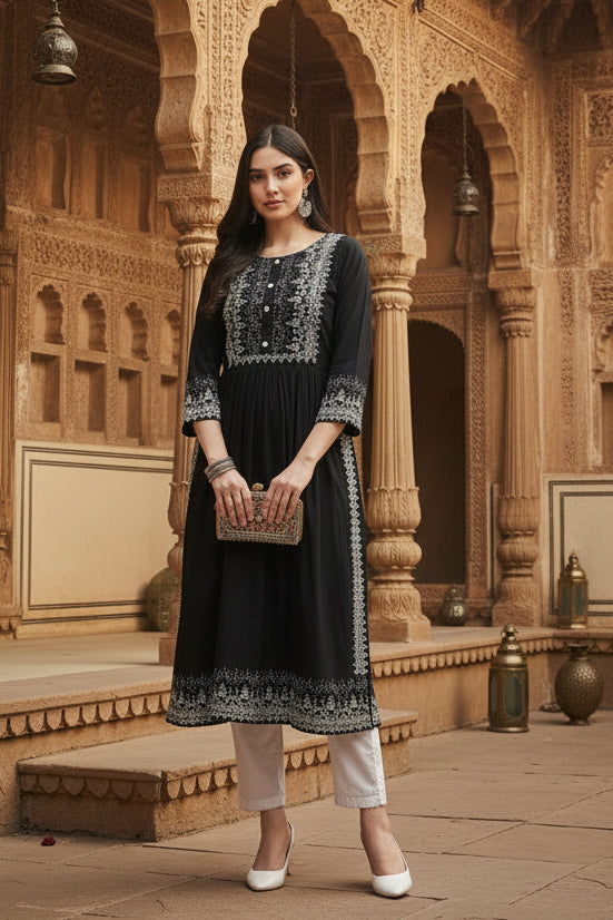 Casual Rayon Black Kurti Kashvii