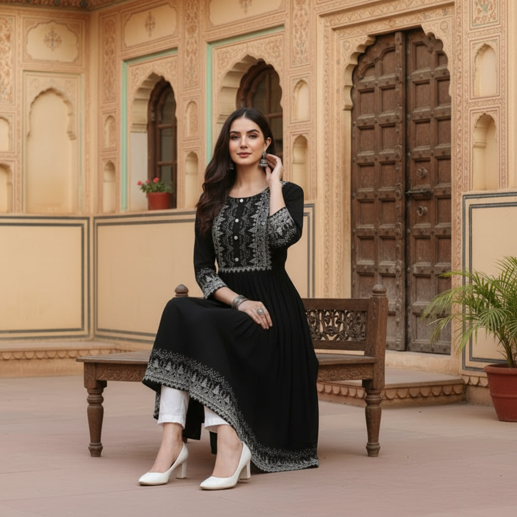 Casual rayon black kurti kashvii