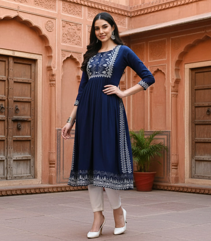 Casual Rayon Blue  Kurti Kashvii