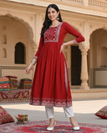 Load image into Gallery viewer, Casual Rayon  Sleeves Maroon Kurti Kashvii
