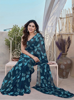 Load image into Gallery viewer, Women's Chiffon Printed Saree With Unstitched Blouse 5.5Mtr (Blue)
