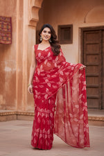 Load image into Gallery viewer, Women's Chiffon Printed Saree With Unstitched Blouse 5.5Mtr (Red) Kashvii
