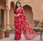 Load image into Gallery viewer, Women's Chiffon Printed Saree With Unstitched Blouse 5.5Mtr (Red) Kashvii
