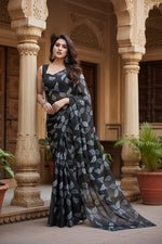 Load image into Gallery viewer, Women's Chiffon Printed Saree With Unstitched Blouse 5.5Mtr (Black) Kashvii
