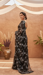 Load image into Gallery viewer, Women's Chiffon Printed Saree With Unstitched Blouse 5.5Mtr (Black) Kashvii
