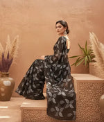 Load image into Gallery viewer, Women's Chiffon Printed Saree With Unstitched Blouse 5.5Mtr (Black) Kashvii
