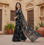 Load image into Gallery viewer, Women's Chiffon Printed Saree With Unstitched Blouse 5.5Mtr (Black) Kashvii
