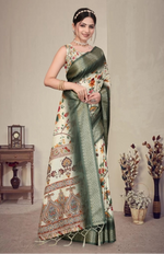 Load image into Gallery viewer, Women's Cotton Silk  Printed Saree With Unstitched Blouse 5.5Mtr (Green)
