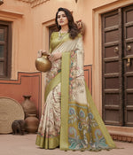 Load image into Gallery viewer, Women's Cotton Silk  Printed Saree With Unstitched Blouse 5.5Mtr (Olive Green) Kashvii
