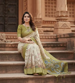Load image into Gallery viewer, Women's Cotton Silk  Printed Saree With Unstitched Blouse 5.5Mtr (Olive Green) Kashvii
