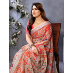 Load image into Gallery viewer, Women's Linen Cotton  Printed Saree With Unstitched Blouse 5.5Mtr (Orange )
