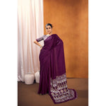 Load image into Gallery viewer, Women's Satin Crepe Printed Saree With Unstitched Blouse 5.5Mtr (Purple)
