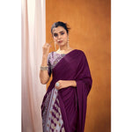 Load image into Gallery viewer, Women's Satin Crepe Printed Saree With Unstitched Blouse 5.5Mtr (Purple)
