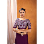 Load image into Gallery viewer, Women's Satin Crepe Printed Saree With Unstitched Blouse 5.5Mtr (Purple)
