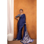 Load image into Gallery viewer, Women's Satin Crepe Printed Saree With Unstitched Blouse 5.5Mtr (Navy Blue)
