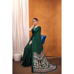 Load image into Gallery viewer, Women's Satin Crepe Printed Saree With Unstitched Blouse 5.5Mtr (Bottle Green)
