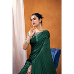 Load image into Gallery viewer, Women's Satin Crepe Printed Saree With Unstitched Blouse 5.5Mtr (Bottle Green)
