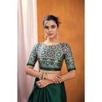 Load image into Gallery viewer, Women's Satin Crepe Printed Saree With Unstitched Blouse 5.5Mtr (Bottle Green)
