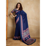 Load image into Gallery viewer, Women's Satin Crepe Printed Saree With Unstitched Blouse 5.5Mtr (Navy Blue)
