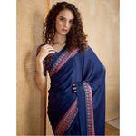 Load image into Gallery viewer, Women's Satin Crepe Printed Saree With Unstitched Blouse 5.5Mtr (Navy Blue)
