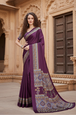 Load image into Gallery viewer, Women's Satin Crepe Printed Saree With Unstitched Blouse 5.5Mtr (Purple)
