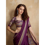 Load image into Gallery viewer, Women's Satin Crepe Printed Saree With Unstitched Blouse 5.5Mtr (Purple)
