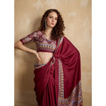 Load image into Gallery viewer, Women's Satin Crepe Printed Saree With Unstitched Blouse 5.5Mtr (Maroon)

