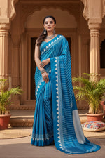 Load image into Gallery viewer, Women's Satin Crepe Printed Saree With Unstitched Blouse 5.5Mtr (Rama Blue)
